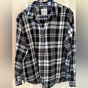 Jachs Girlfriend New York Flannel Blk Wht Plaid Shirt with Pockets Women Size XL